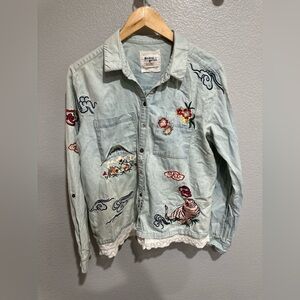 HOLDING HORSES Light Blue Embroidered Jean Jacket